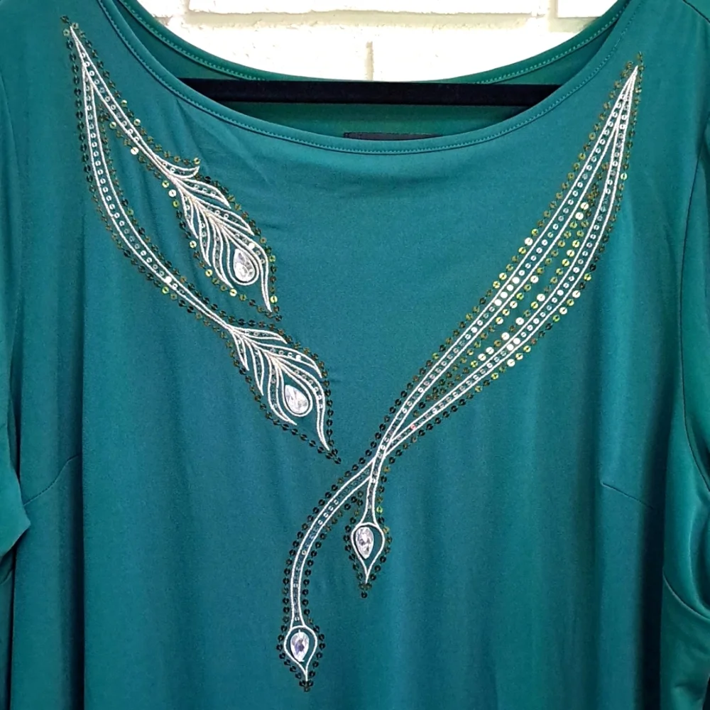 Bob Mackie Teal Green Sequin/Gem Lined Formal Dress. Size 2X NWT - Picture 3 of 11